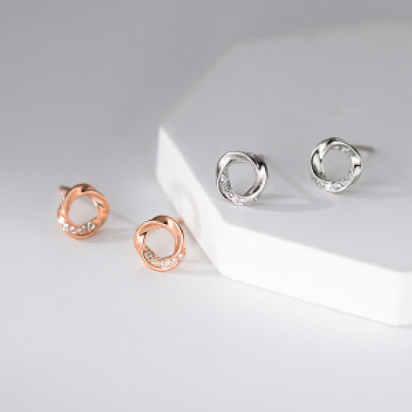 A44780 s925 sterling silver trendy sweet rhinestone circle stud earrings