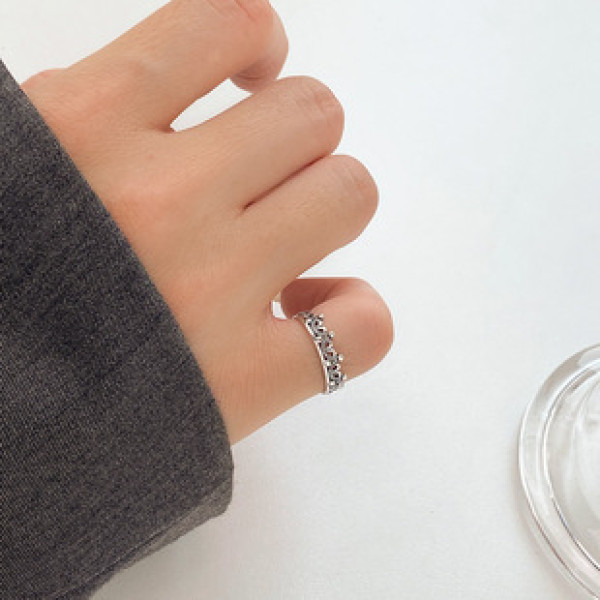 A42880 s925 silver cute hollowed crown elegant vintage thai ring