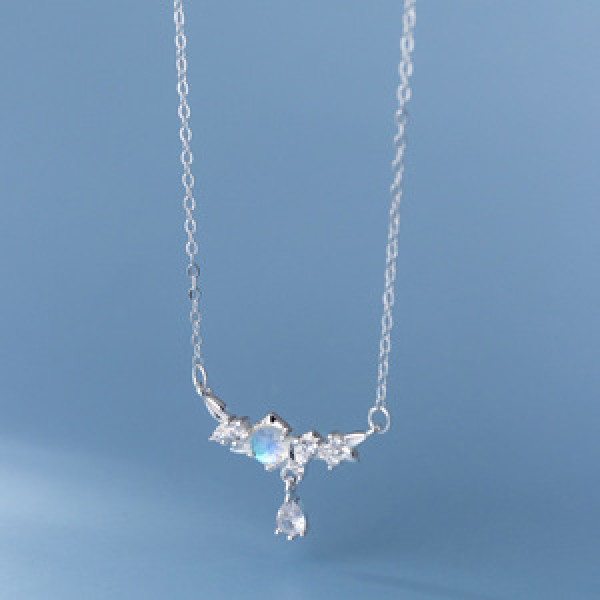 A45331 s925 sterling silver rhinestone tree artificial glass trendy necklace