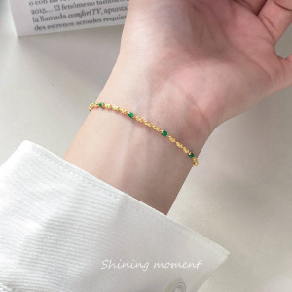 A46351 s925 silver simple moon gold green charm bracelet