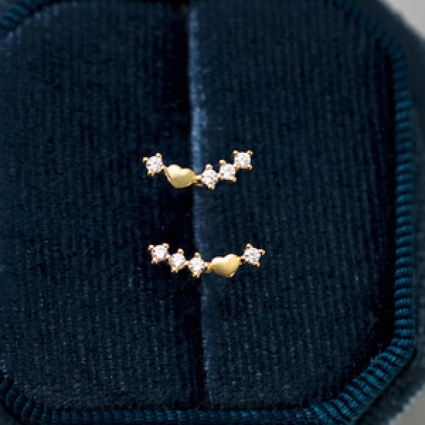 A44136 s925 silver rhinestone heart stud simple unique elegant earrings