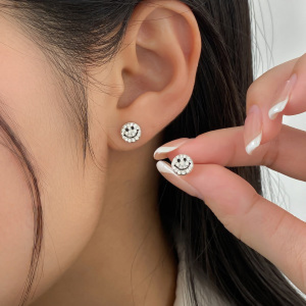 A43834 s925 sterling silver hot smile simple fashion rhinestone smilingface stud earrings