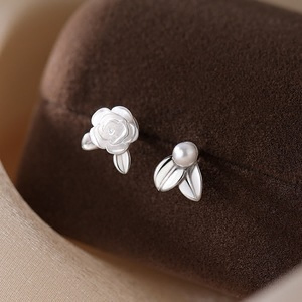 A44986 s925 sterling silver symmetric vintage dainty rose stud earrings