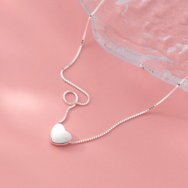 A45501 s925 silver simple dainty heart necklace