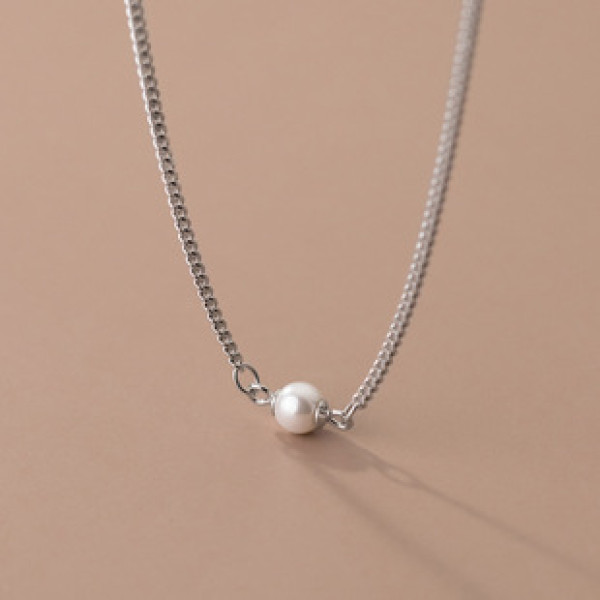 A38449 s925 sterling silver artificial pearl simple fashion elegant necklace