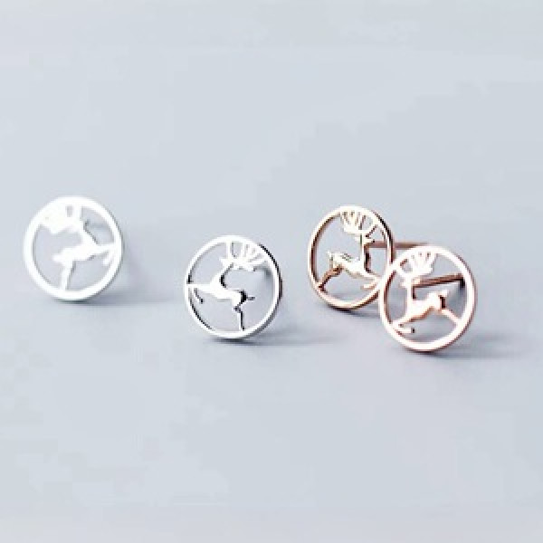 A44842 sterling silver deer stud hollowed circle christmas cute earrings