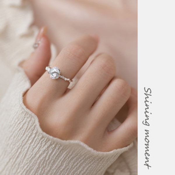 A39781 s925 silver sweet elegant simple trendy rose ring