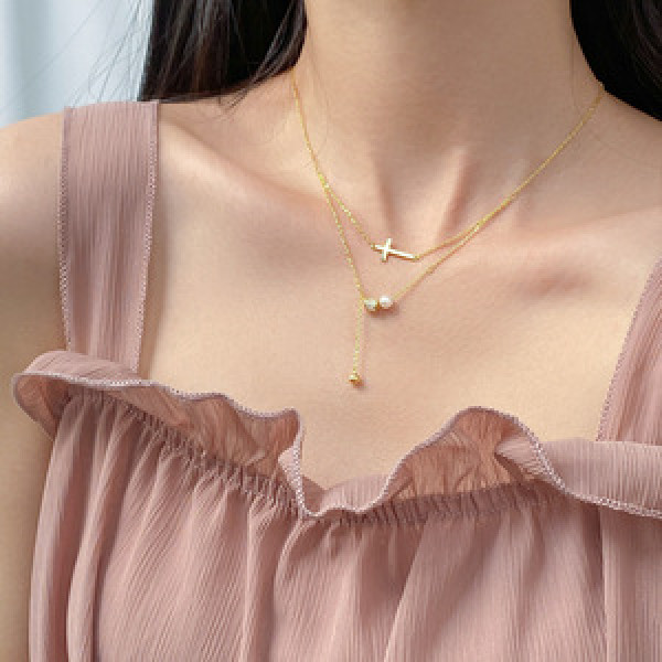 A44397 s925 silver trendy sweet cross necklace