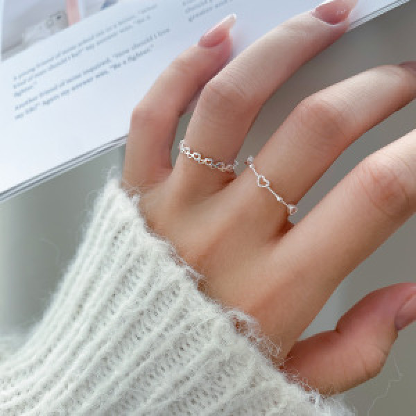 A44522 s925 sterling silver trendy sweet hollowed heart ring