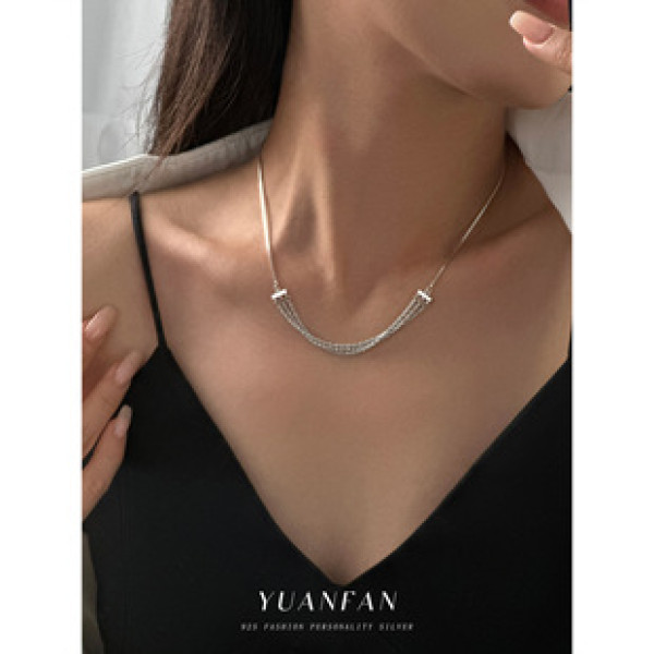 A43062 s925 sterling silver fashion design multilayer fringe necklace