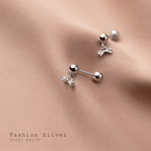 A41931 s925 silver stud trendy elegant rhinestone butterfly sweet earrings