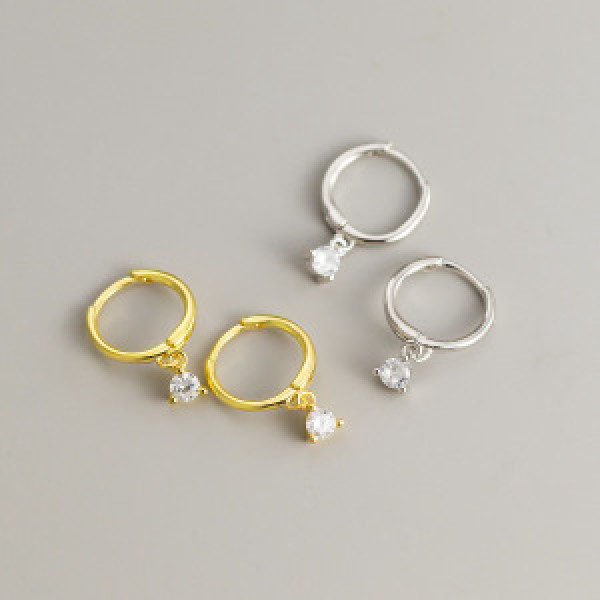 A43820 s925 sterling silver elegant rhinestone simple circle cute hoop earrings