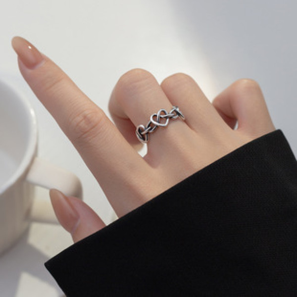 A39233 s925 sterling silver heart braided vintage design elegant ring