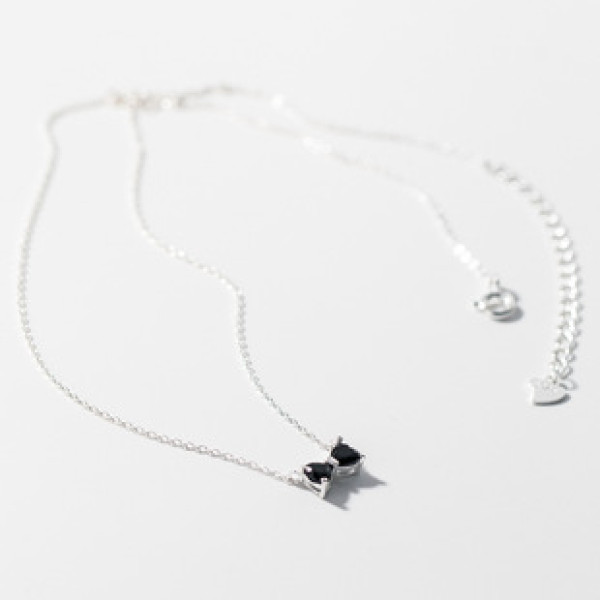 A39255 s925 sterling silver black rhinestone butterfly sweet design elegant necklace