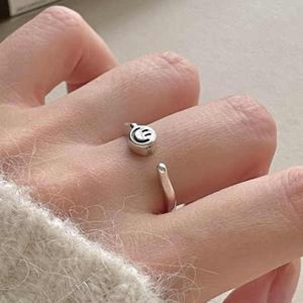 A45760 sterling silver vintage smilingface simple fashion adjustable ring