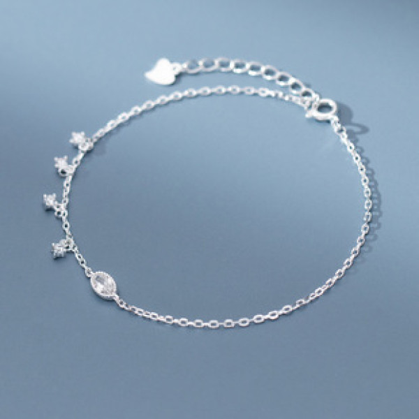 A41604 s925 sterling silver simple oval rhinestone charm elegant sweet fringe bracelet