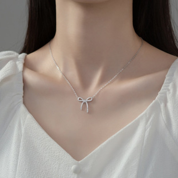 A39092 s925 silver fashion trendy rhinestone butterfly simple set necklace