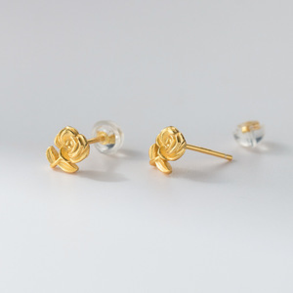 A46139 s925 sterling silver dainty simple elegant gold rose stud earrings