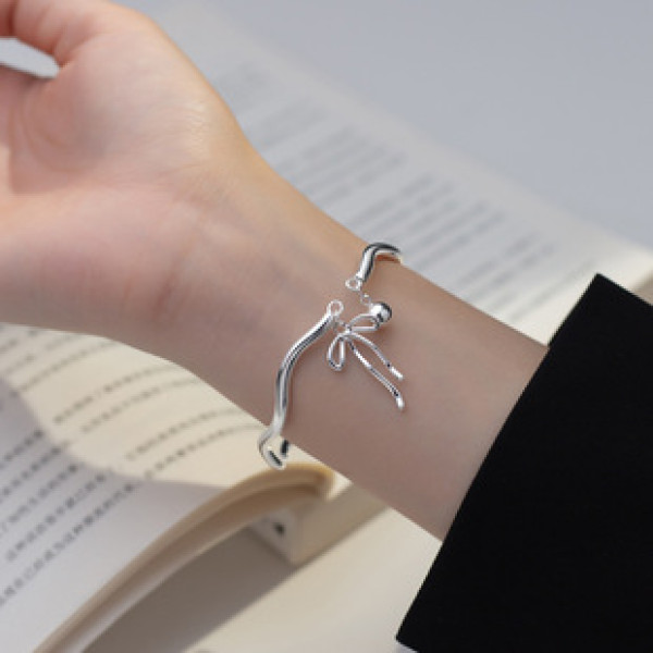 A39677 s925 sterling silver butterfly bangle sweet elegant bracelet