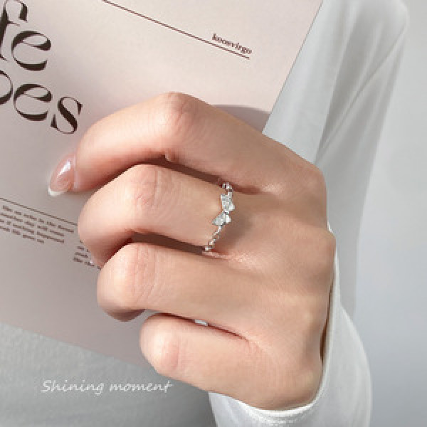 A45314 s925 sterling silver trendy sweet rhinestone butterfly chain bar ring