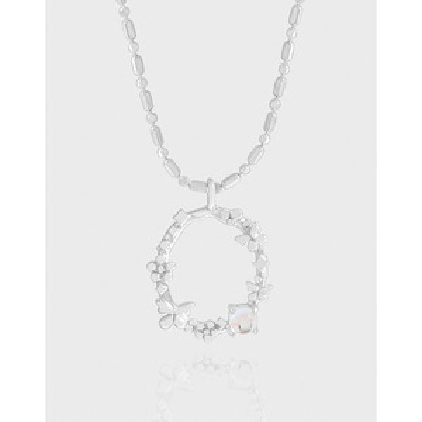 A43656 butterfly flower sterling silver s925 necklace