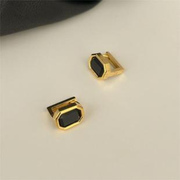 A41693 sterling silver black stud simple elegant earrings