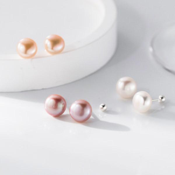 A46245 silver sweet simple natural fresh water pearl stud earrings