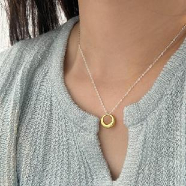 A42735 sterling silver circle simple elegant necklace