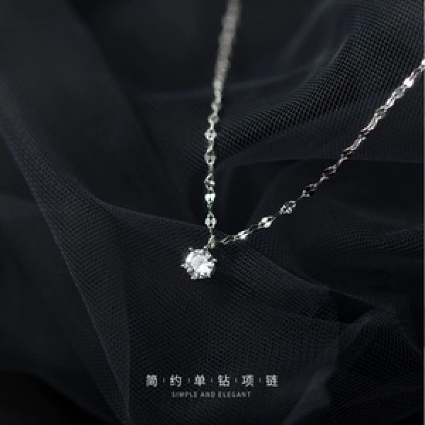 A43530 s925 silver simple trendy rhinestone elegant sweet necklace