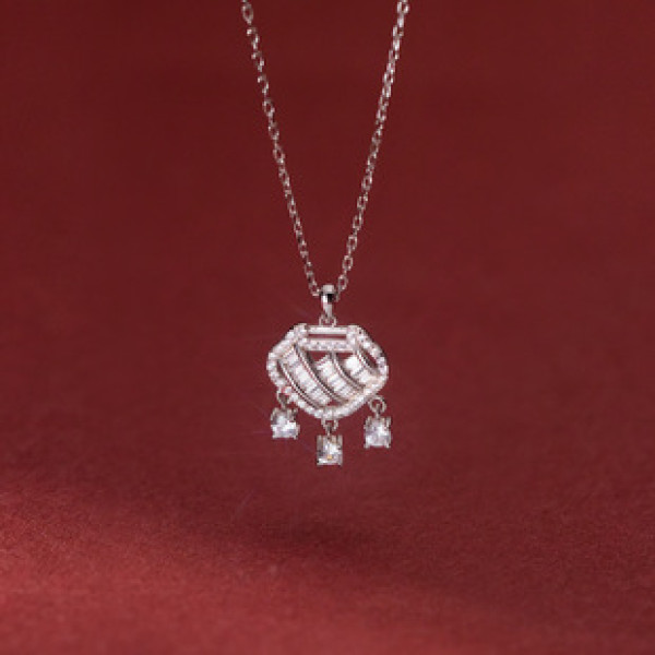 A41495 s925 sterling silver sparkling rhinestone elegant necklace