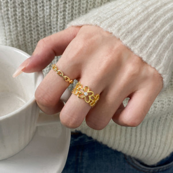 A44767 s925 sterling silver sweet cute rhinestone hollowed flower trendy ring