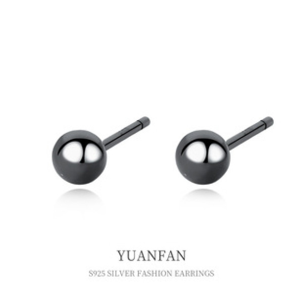 A37553 sterling silver simple black bead stud fashion earrings