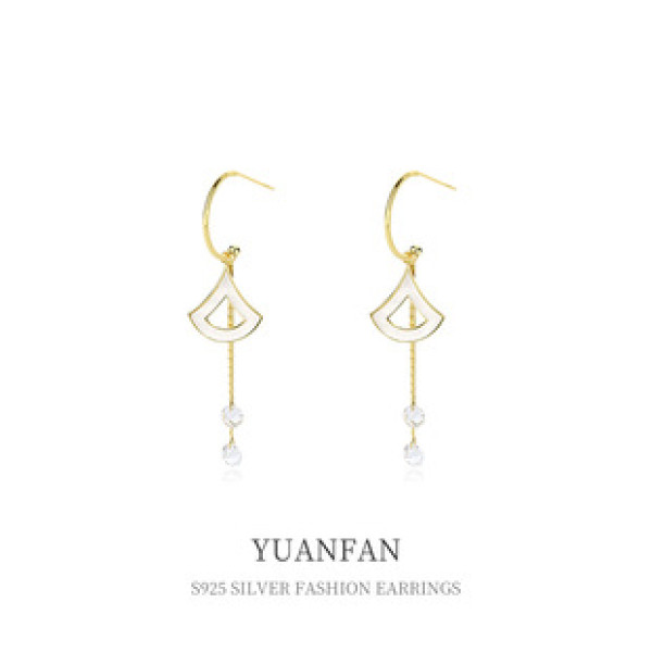A41335 sterling silver fanshape white shell cubic zirconia dangle earrings
