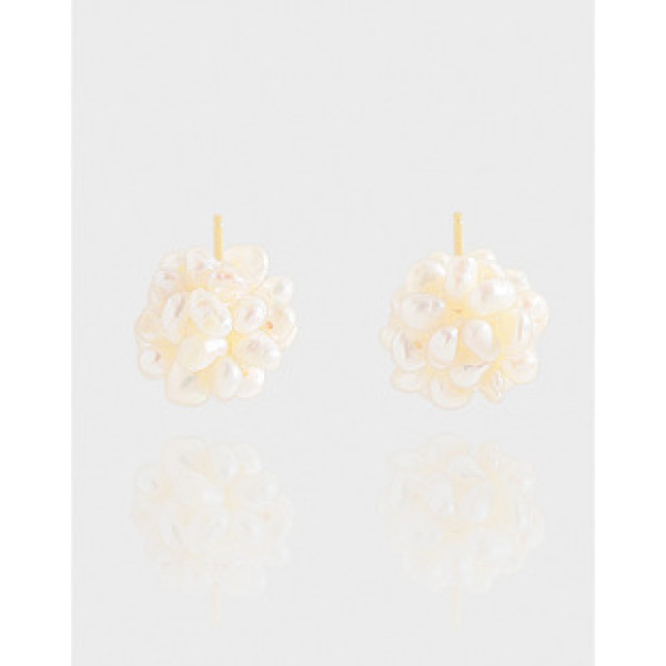 A42818 design natural pearl ball stud sterling silver s925 earrings