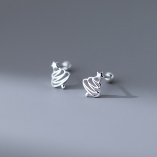 A41097 s925 sterling silver trendy christmas tree stud cute dainty sweet earrings