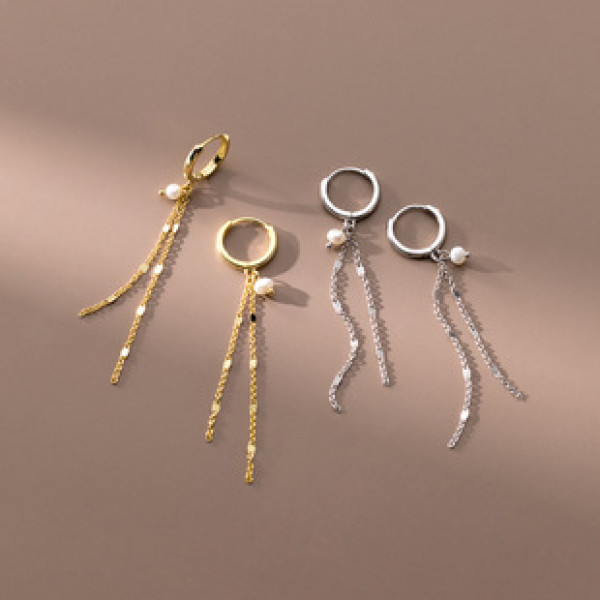 A41360 s925 sterling silver simple circle pearl fringe elegant trendy design earrings