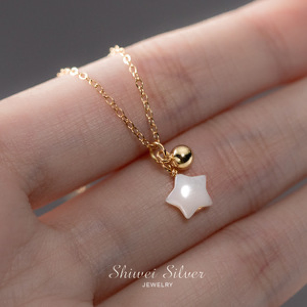 A43529 s925 sterling silver sweet cute shell stars necklace
