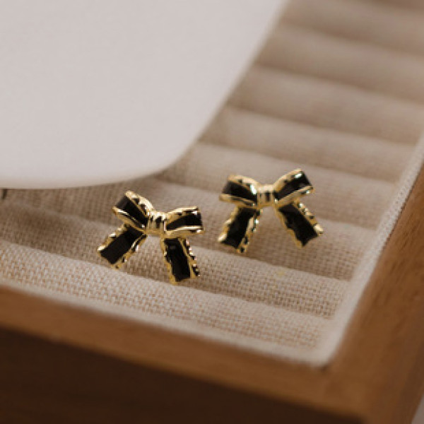A40007 s925 silver black gold butterfly stud cute sweet earrings
