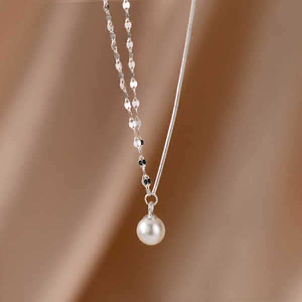 A44167 s925 silver double layered lip necklace