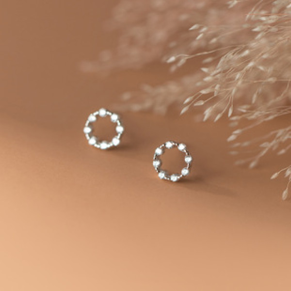 A36717 s925 sterling silver rhinestone circle geometric earrings