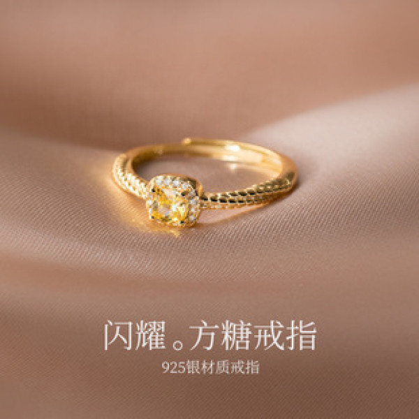 A38236 s925 sterling silver elegant square rhinestone twist design ring