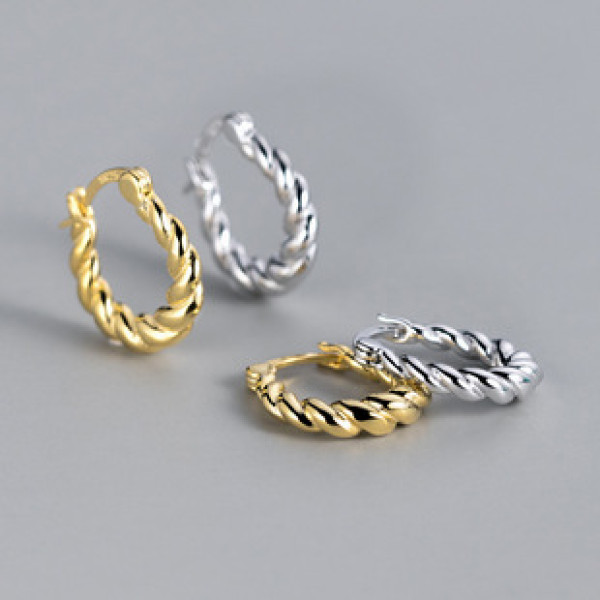 A42155 s925 sterling silver twist geometric gold metal earrings