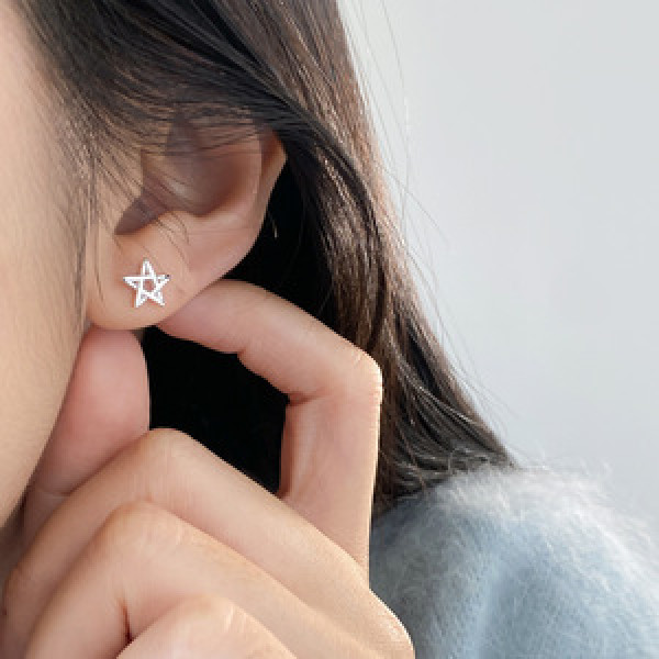 A45136 s925 sterling silver sweet hollowed bar stars stud earrings