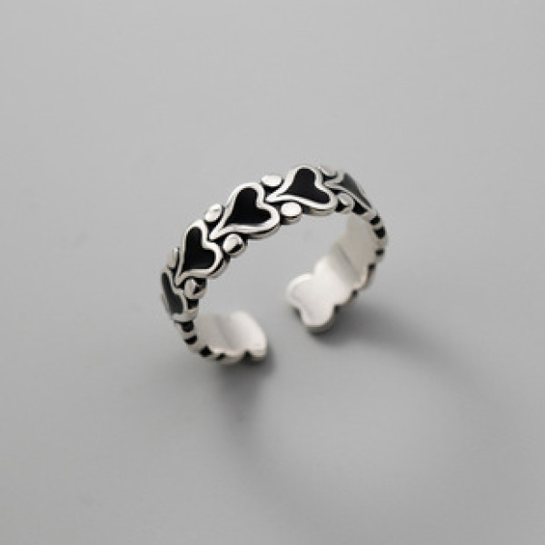 A38150 s925 sterling silver black heartshape thai vintage unique ring