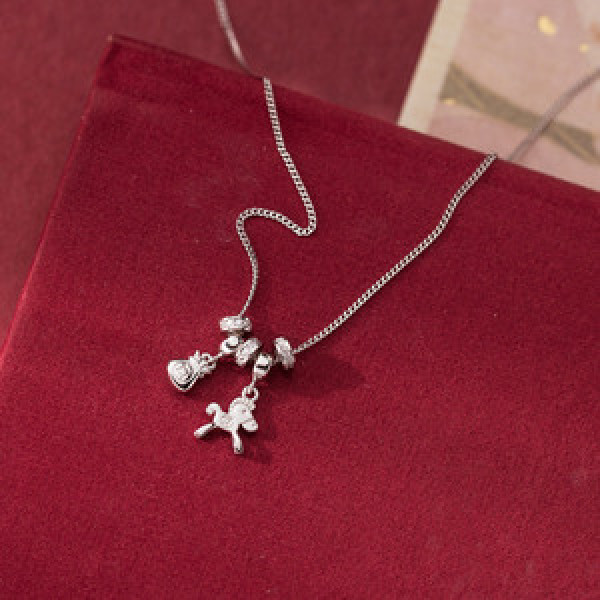A46130 s925 silver dainty simple rhinestone circle copper necklace