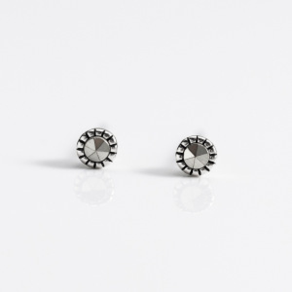 A44458 s925 silver thai vintage cute piercing circle rhinestone stud simple earrings