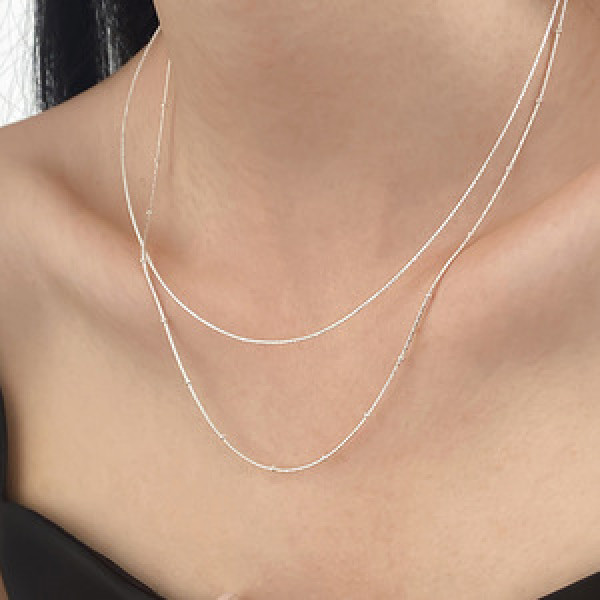 A43744 s925 sterling silver trendy sweet unique simple double layered necklace