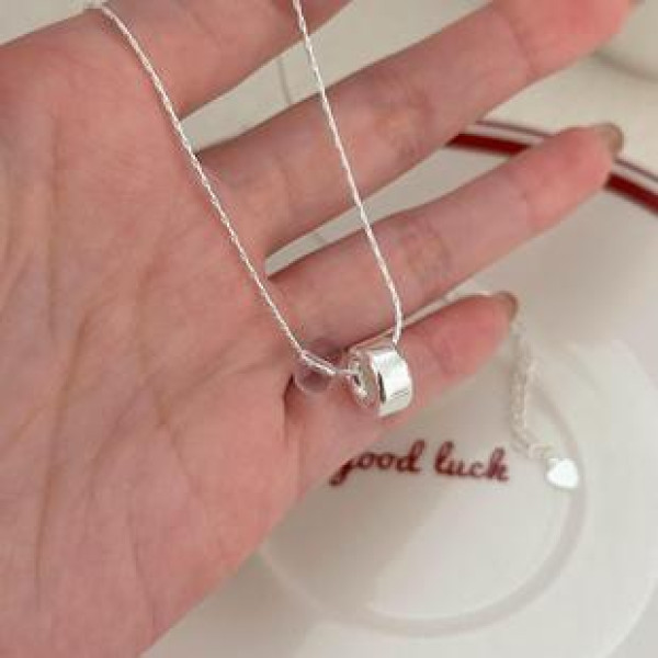 A42646 sterling silver circle simple elegant necklace