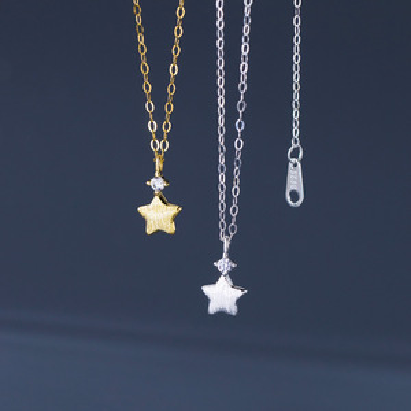 A45808 s925 silver trendy sweet dainty rhinestone stars necklace