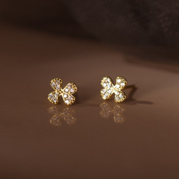 A38920 s925 sterling silver cute flower rhinestone stud elegant dainty sparkling earrings